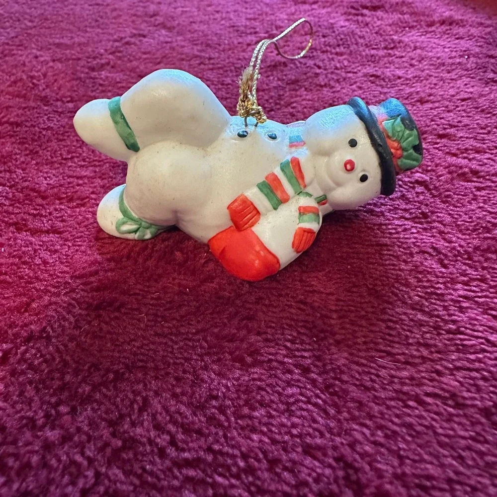 Vintage Ceramic Snowman Christmas Ornament Cheeky Kitschy‎ Holiday Decor